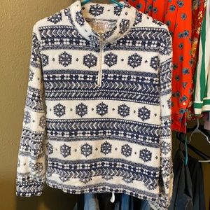 Aztec, white and blue quarter zip sweater, M